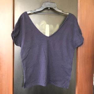 Zara dark blue navy deep v-neck short sleeve tee